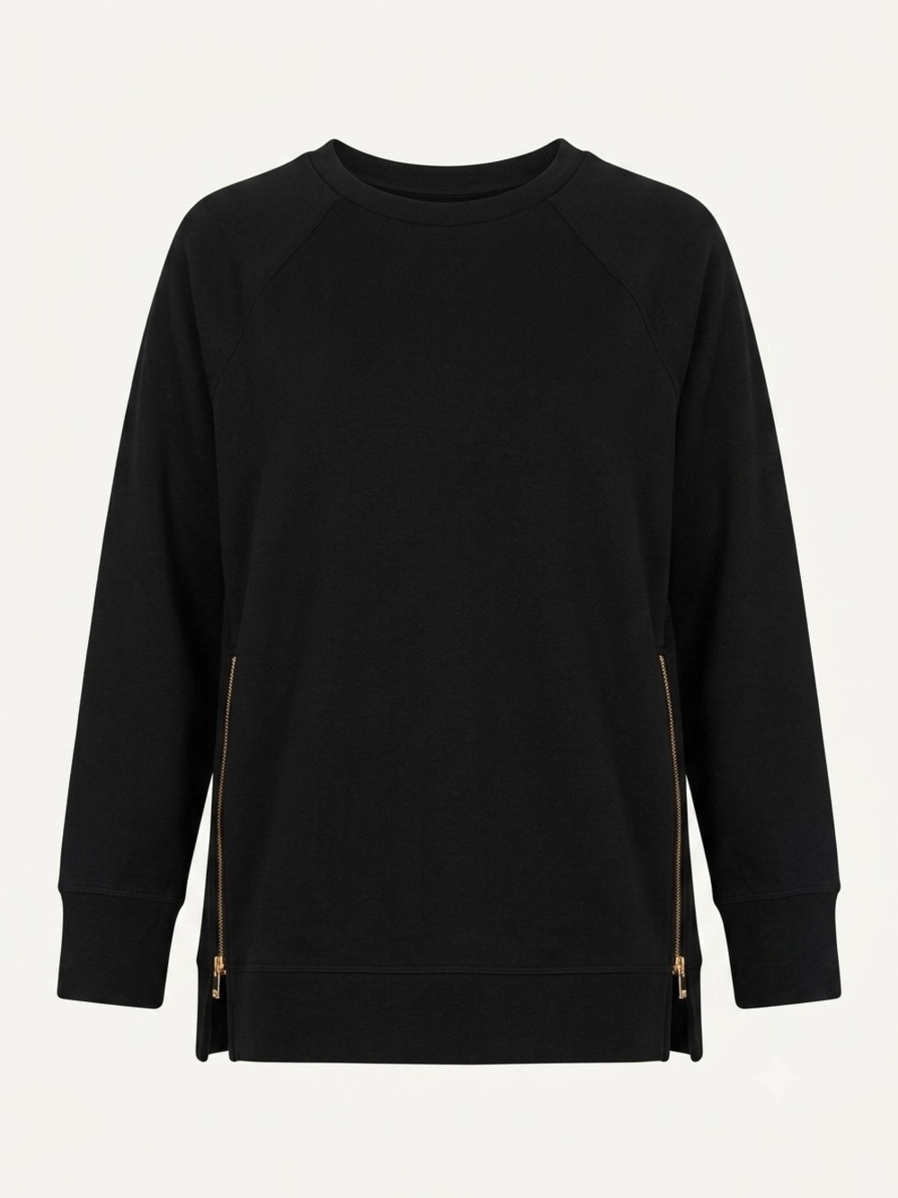 The Limited Black Crewneck Sweater with Gold Zipper Details
